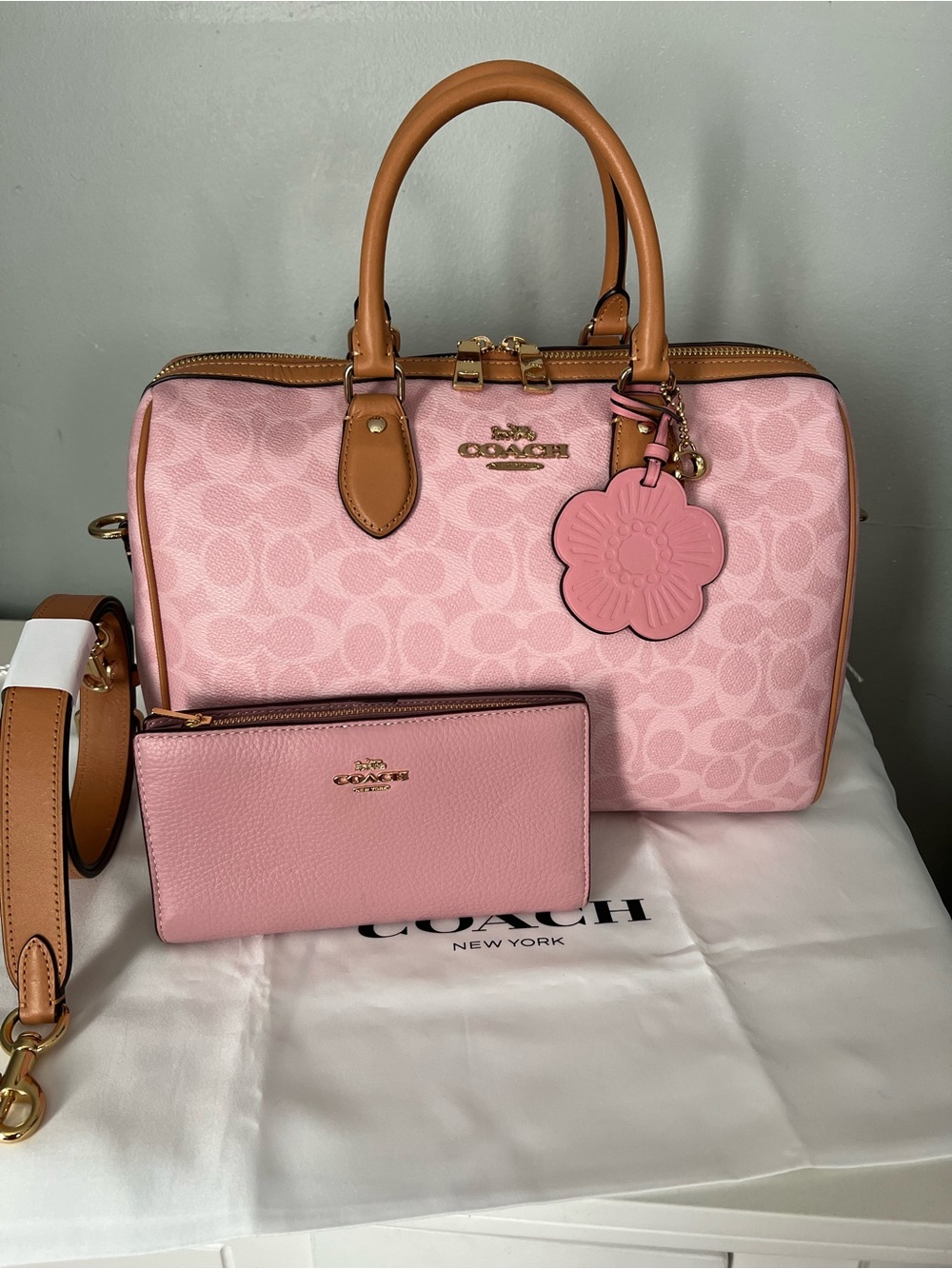 Coach Large Rowan Satchel In Signature Canvas With Charms & Wallet